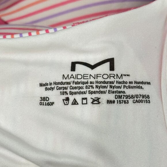 Maidenform One Fab Fit Striped Bra 38D Pink White Adjustable Strap Lightly Lined - Picture 3 of 16